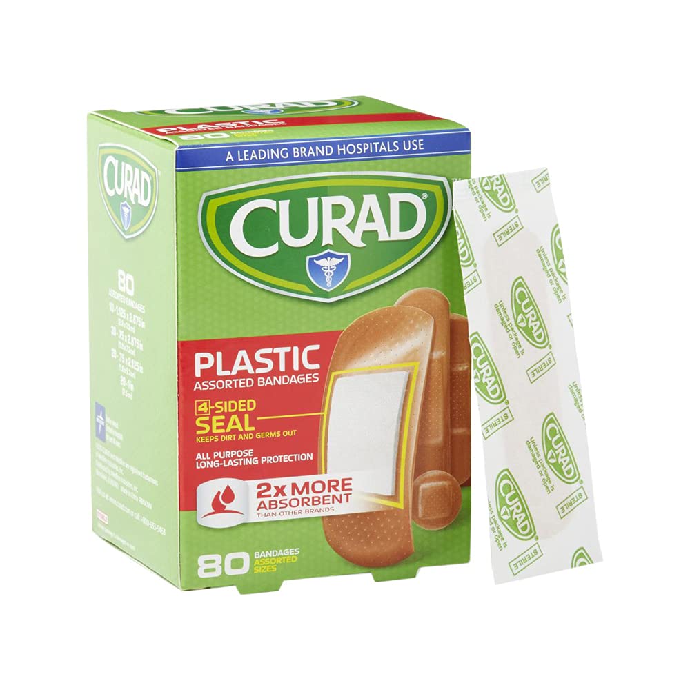 Curad CUR45157RBZ Plastic Adhesive Bandage for First Aid, Assorted Sizes, Pack of 8 : Health & Household