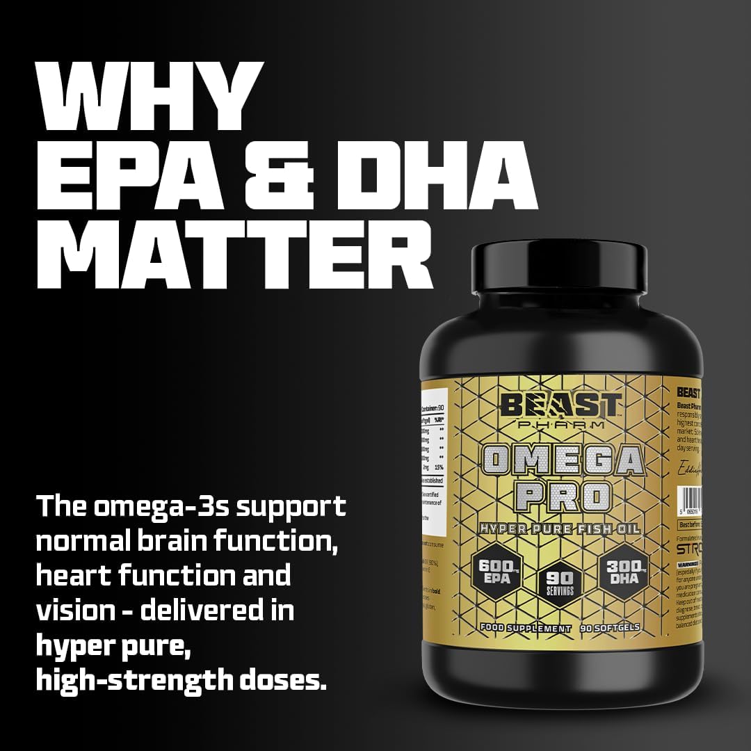 BEAST Pharm | Omega 3 Capsules Triple Strength Single Capsule Serving 1000 mg (3 Months Supply) Omega 3 Fish Oil Capsules 600 mg EPA, 300 mg DHA per Softgel : Amazon.co.uk: Health & Personal Care