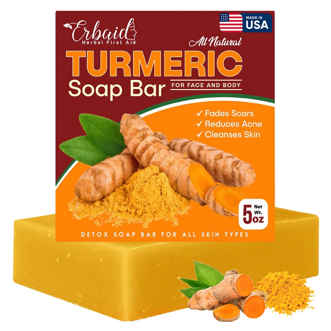 Natural Turmeric Soap Bar For Face & Body – Turmeric Skin Brightening Soap For Dark Spots, Intimate Areas, Underarms – Turmeric Face Wash For Acne – 5Oz Turmeric Bar Made In Usa