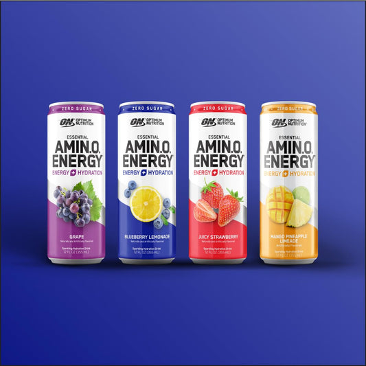 Optimum Nutrition Amino Energy Sparkling Hydration Drink, Electrolytes, Caffeine, Amino Acids, Bcaas, Sugar Free, 12 Fl Oz, Variety Pack Of 12 (Packaging May Vary)