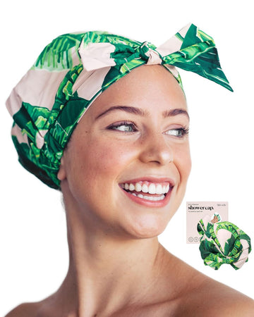 Kitsch Luxury Shower Cap for Women Waterproof - Reusable Shower Cap, Hair Cap for Shower, Waterproof Hair Shower Caps for Long Hair, Non-Slip Cute Shower Cap One Size, Chic Shower Bonnet - Palm Leaves