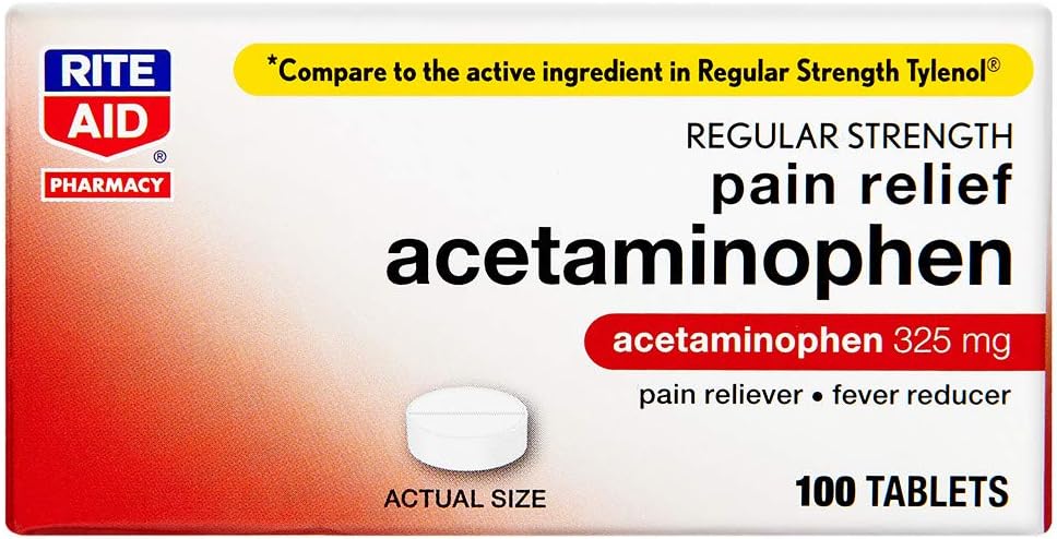 Rite Aid Regular Strength Pain Relief Acetaminophen, 325Mg - 100 Tablets | Pain Reliever And Fever Reducer | Joint Pain Relief | Muscle Pain Relief | Arthritis Pain Relief | Back Pain Relief Products
