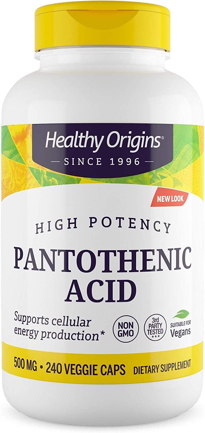 Healthy Origins Pantothenic Acid, 500 mg - Pantothenic Acid Supplement - Supports Energy Metabolism - Pantothenic Acid Supplement with Calcium - Non-GMO & Gluten-Free Supplement - 240 Veggie Capsules