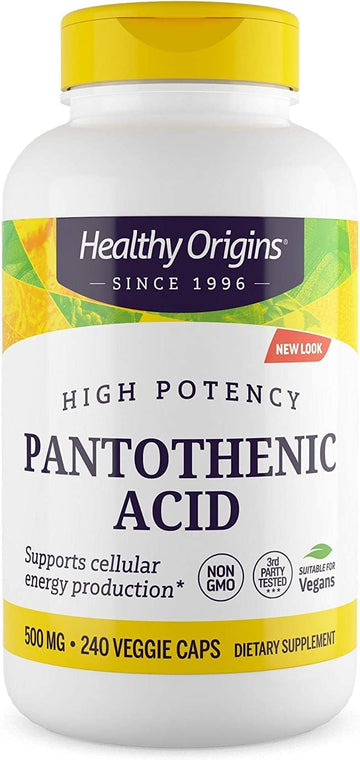Healthy Origins Pantothenic Acid, 500 mg - Pantothenic Acid Supplement - Supports Energy Metabolism - Pantothenic Acid Supplement with Calcium - Non-GMO & Gluten-Free Supplement - 240 Veggie Capsules