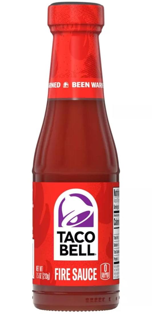 Taco Bell Fire Sauce 7.5 Ounce (Pack of 4) with By The Cup 2 Go Keychains 1.69 Fl oz and 1 Fl oz Mini Sauce Bottles