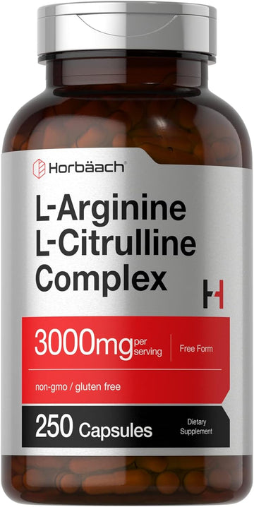 Horbäach L-Arginine L-Citrulline Complex | 3000Mg | 250 Capsules | Non-Gmo, Gluten Free Supplement