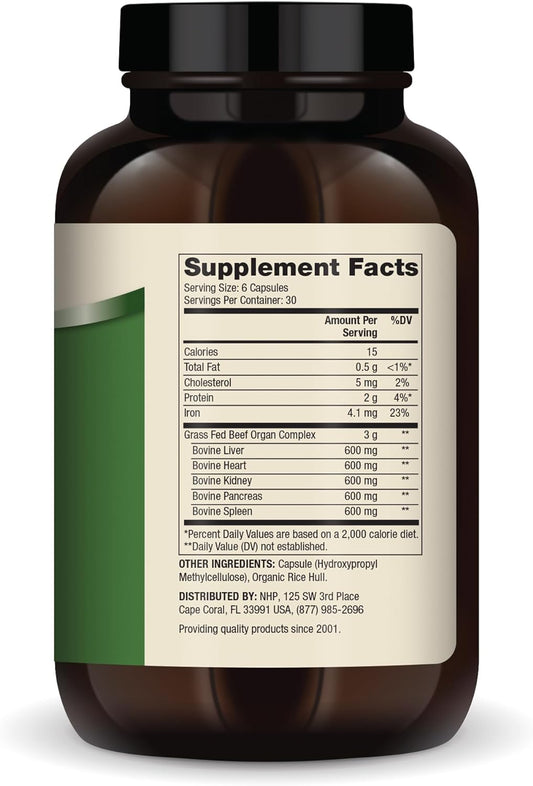 Dr. Mercola Grass Fed Beef Organ Complex, 30 Servings (180 Capsules), Dietary Supplement, Supports Immune & Circulatory Functions, Non-GMO