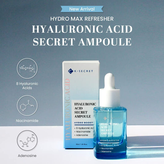 Ksecret Hyaluronic Acid Ampoule, 1.01Fl.Oz / 30Ml | Korean Skincare | Hydration Based On Sea Water For All Skin Types With 8 Types Hyaluronic Acid, Niacinamide And Adenosine