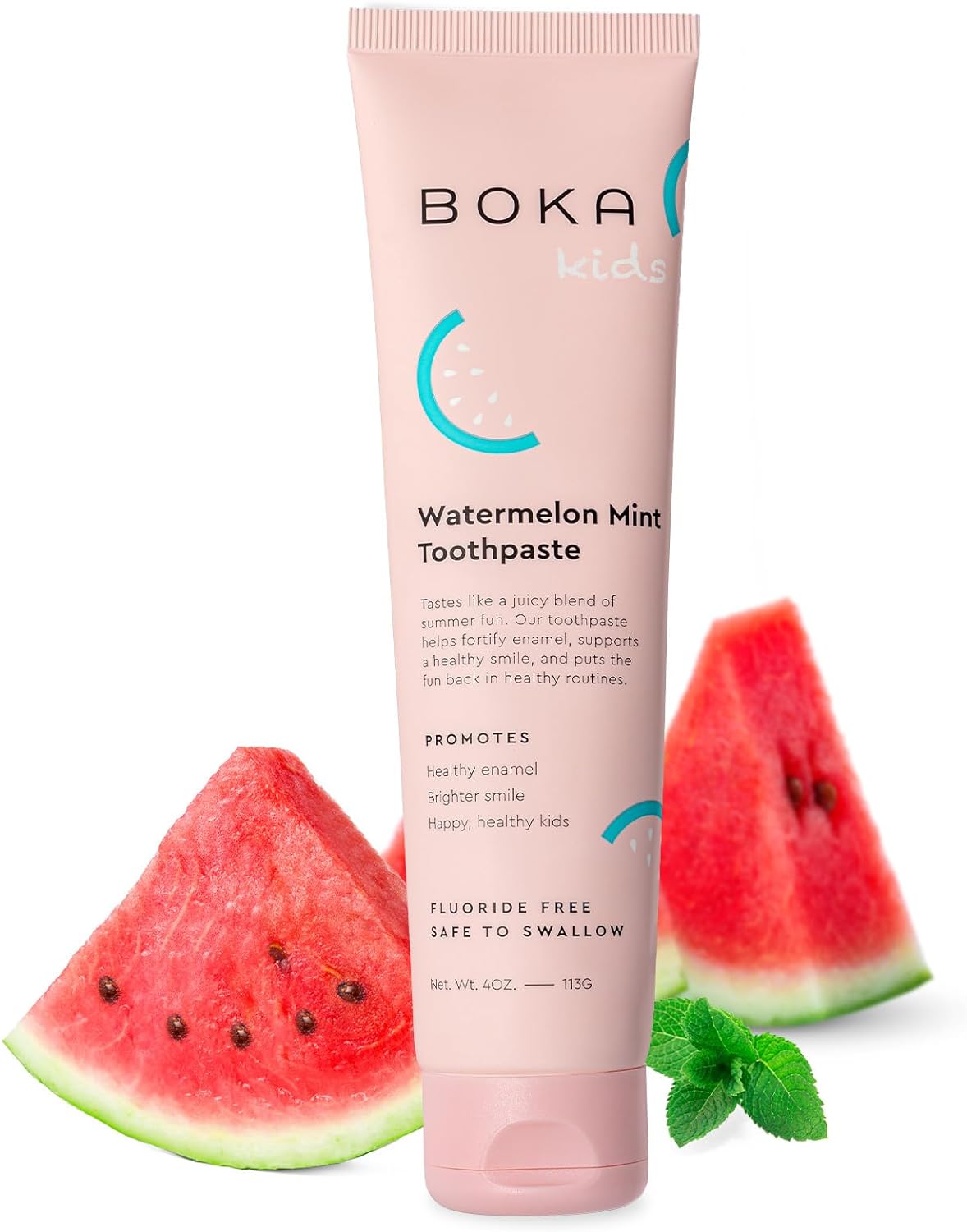 Boka Fluoride Free Toothpaste- Nano Hydroxyapatite, Remineralizing, Sensitive Teeth, Whitening- Dentist Recommended for Adult, Kids Oral Care- Watermelon Mint Flavor, 4oz 1Pk - US Manufactured