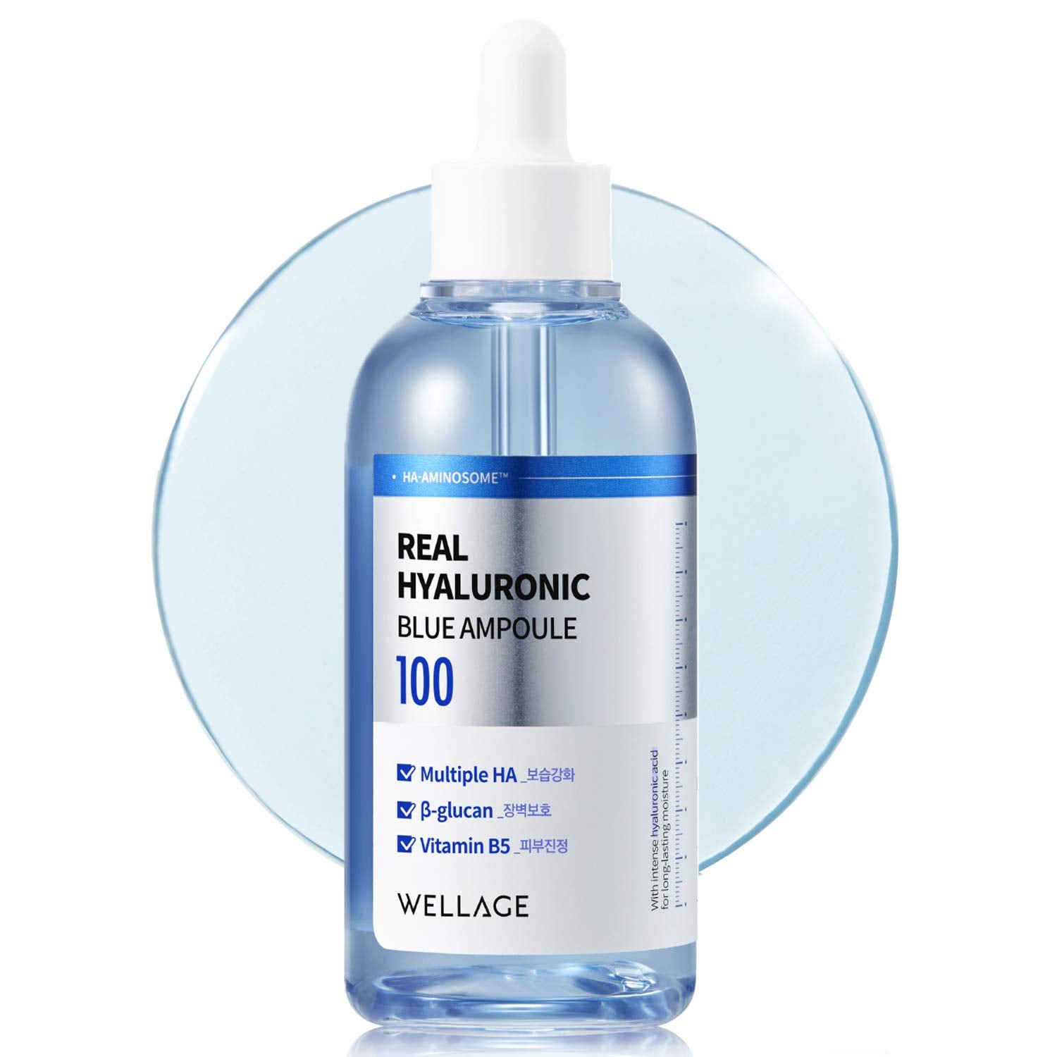 Wellage Real Hyaluronic Blue Ampoule 100, Fragrance Free Hyaluronic Acid Ampoule, Hydrating Non Sticky Serum For Sensitive Dry Skin, 2.54 Fl.Oz