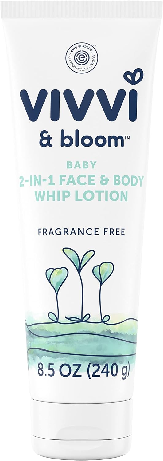 VIVVI & BLOOM 2-in-1 Baby Lotion, Face and Body, for Delicate & Sensitive Baby Skin, Hypoallergenic Lotion, Fragrance Free, 8.5 oz (Pack of 1)