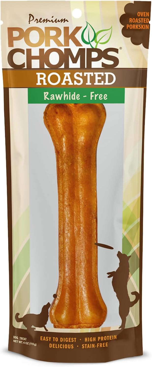 Pork Chomps Roasted Pressed Pork Skin Dog Chew, 7-Inch Bone, 1 Count