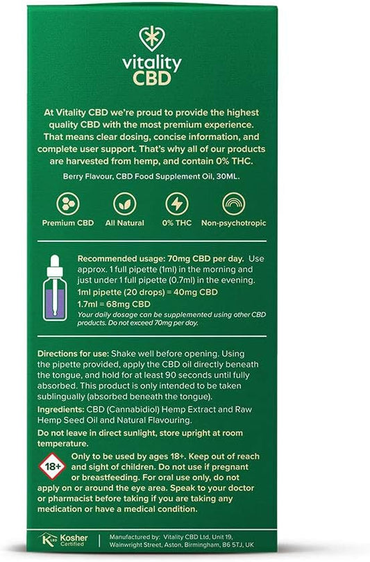 Vitality Cbd Oral Drops In Hempseed Oil, 600 Mg, Berry, 30Ml, No Thc