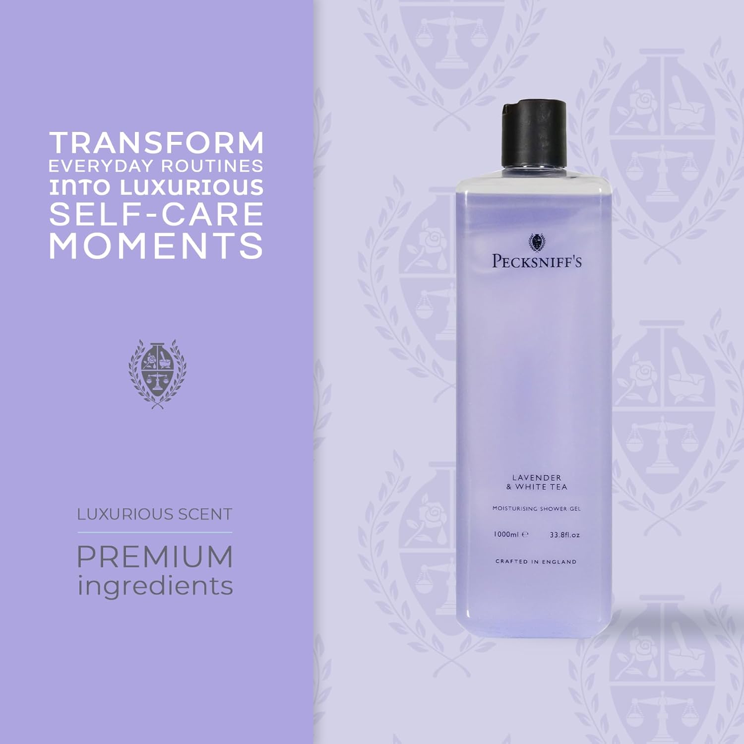 Pecksniff'S 33.8 Fluid Oz Shower Gel (Lavender & White Tea) - Gentle Cleanser For Sensitive Skin - Moisturizing & Hydrating - All Natural Cruelty Free Body Wash - Vitamin B Enriched Body Wash