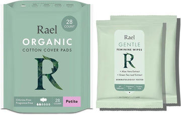 Rael Period Care Bundle - Organic Cotton Cover Petite Pads (28 Count) & Flushable Feminine Wipes (20 Count)