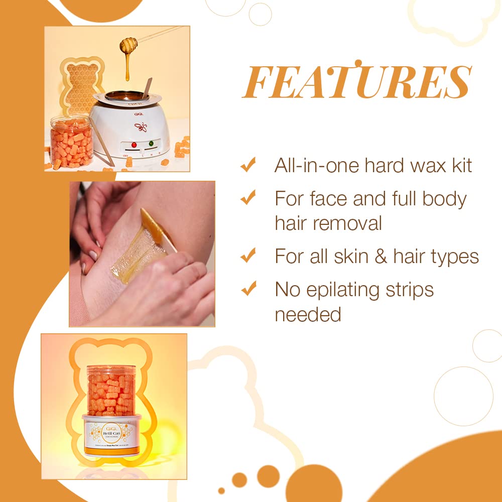 Gigi Wax Refill Kit - Azulene Hard Wax Beads For Hair Removal - Perfect For Sensitive Skin, Face & Brows, At-Home & Salon Use, 5 Oz : Beauty & Personal Care