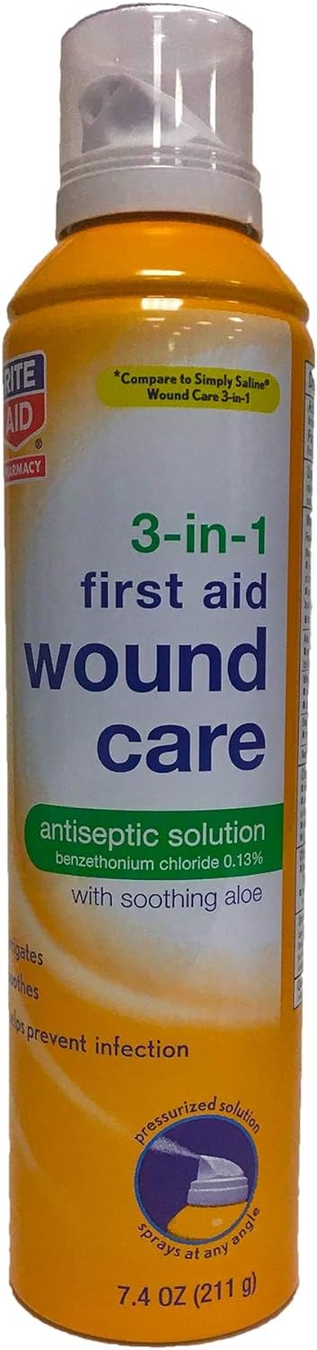 Rite Aid 3-in-1 Wound Care Spray, 7.4 oz, First Aid Anti-Septic Cleaning Spray for Wounds