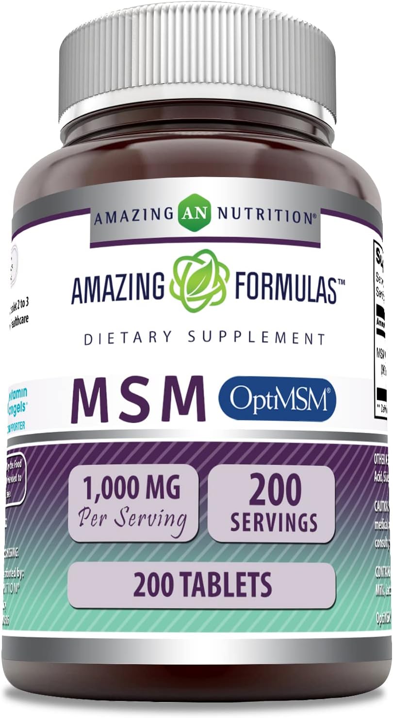 Amazing Formulas OptiMSM 1000mg 200 Tablets Supplement | Non-GMO | Glu