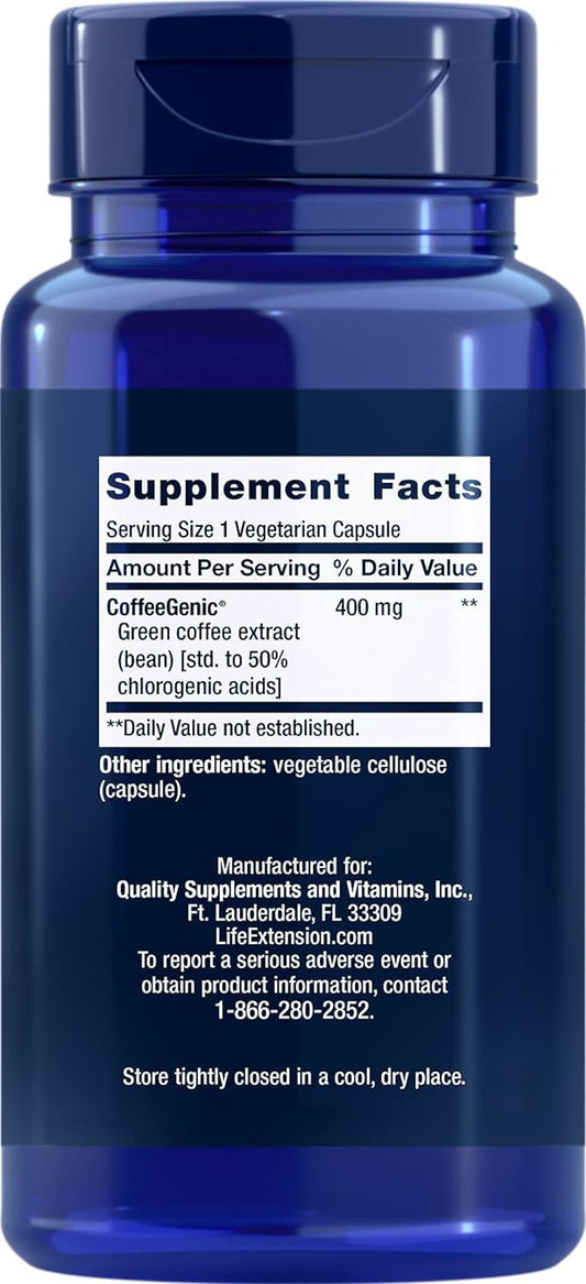 Life Extension Coffeegenic Green Coffee Bean Extract – 50% Chlorogenic Acids – Gluten-Free, Non-Gmo – 90 Vegetarian Capsules