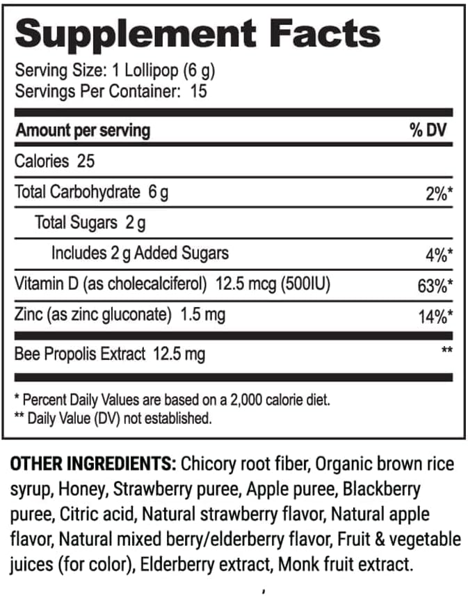 Kids Throat Soothing Lollipops By Beekeeper'S Naturals - Doctor Formulated Immune Support, Vitamin D & Honey, Under 2G Sugar, Clean Ingredients,15 Ct : Health & Household