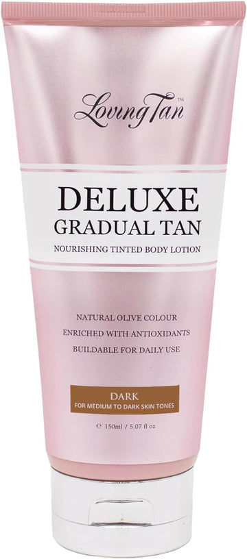 Loving Tan Deluxe Gradual Tan, Dark - Natural Looking Self Tanner, Professional Strength Sunless Tanner, 7+ Self Tanning Applications Per Bottle - Cruelty Free, Naturally Derived Dha - 150Ml