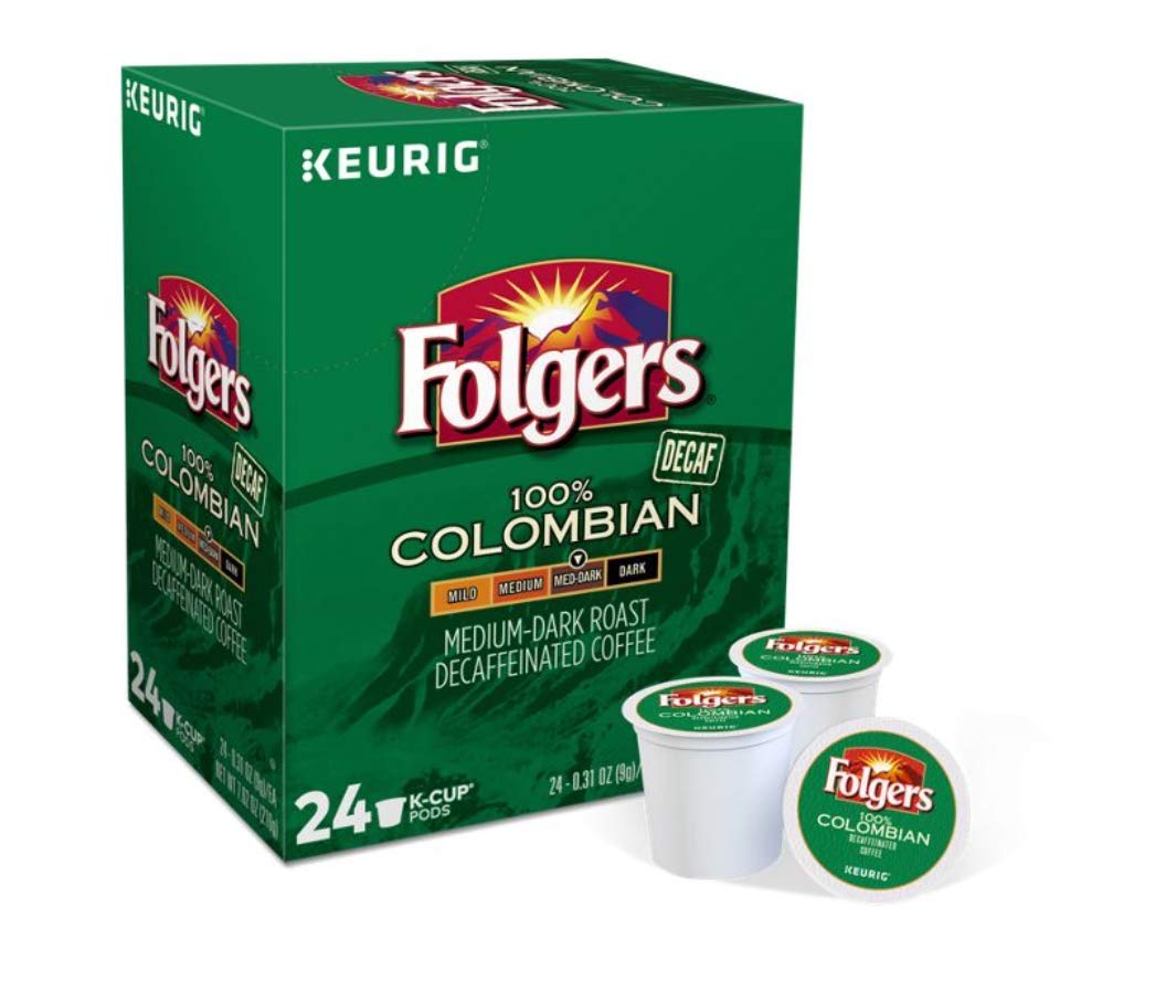 Folgers 100 percent Colombian Decaf K-Cups for Keurig brewers, 24 Count