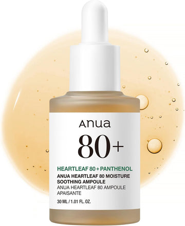 Anua Heartleaf 80 Soothing Ampoule, Hydration Facial Serum For Glass Skin, Panthenol, Hyaluronic Acid, Non-Greasy, Gentle Formula, Lightweight Essence, Vegan, Korean Skin Care, 30Ml/1.01 Fl.Oz