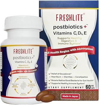 Premium Vegan Postbiotics For Gut Health | Ibs. Diarrhea. Bloating | Advanced Postbiotics Formula Beyond Pre & Probiotics | Vitamin C, D3 & E | Non-Gmo, Gluten-Free, 60 Capsules Japan Made