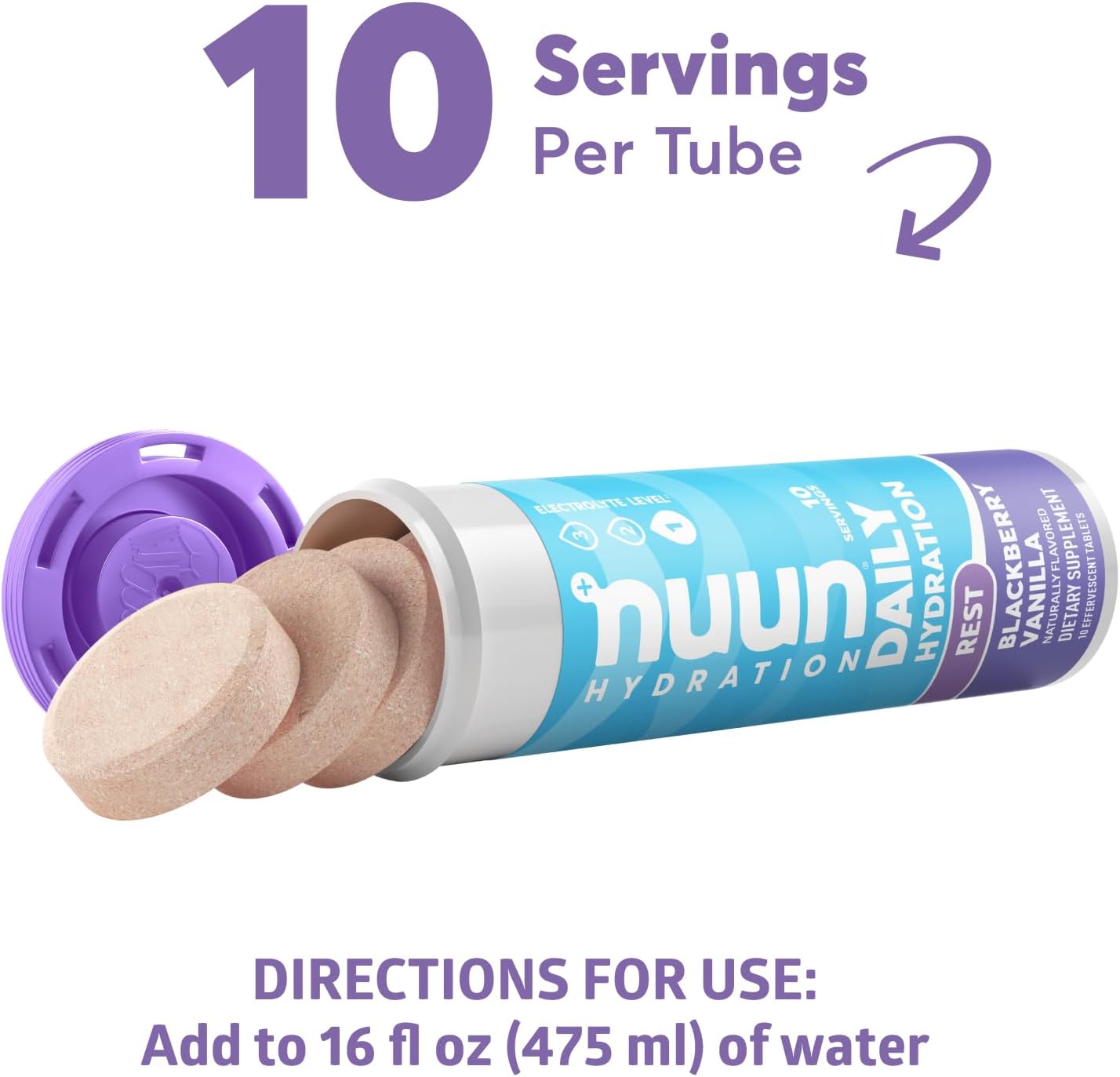 Nuun Hydration Rest, Rest and Recovery Electrolyte Tablets, Magnesium Citrate, Blackberry Vanilla, 8 Pack (80 Servings)