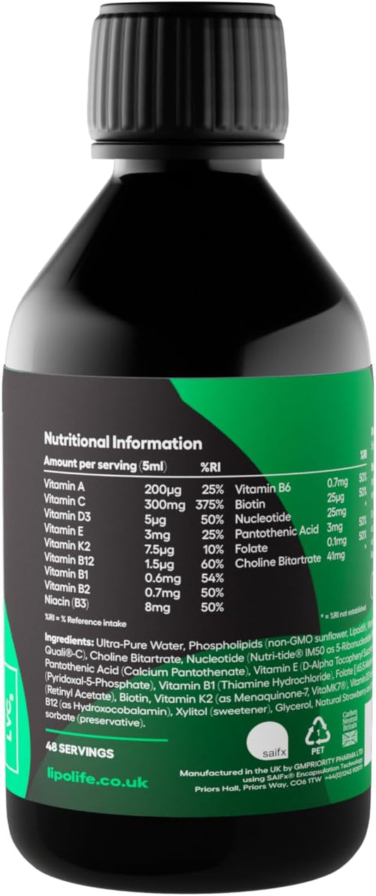 Lipolife Liposomal Vegan Multivitamin | Higher Absorption, Scientifically Proven | Advanced Formula. Strawberry And Lemon Flavour. 240Ml. For Your Family'S Immune Health