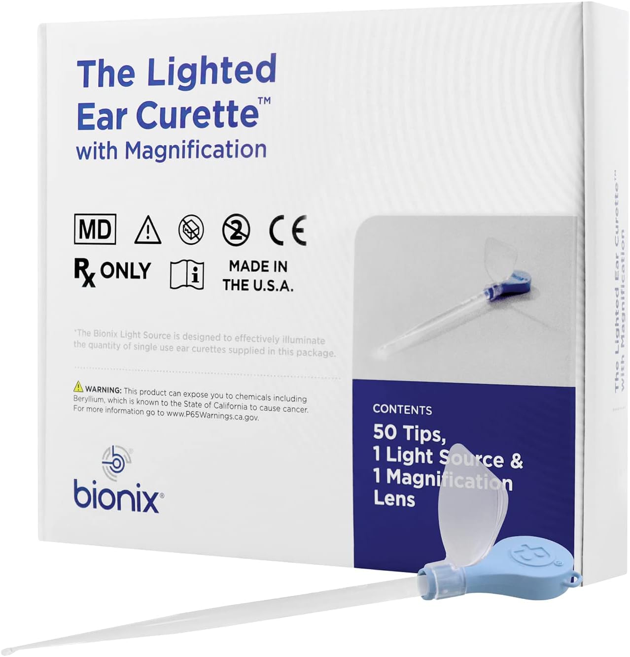 Bionix - Lighted Microloop Ear Curette Tool, Earwax Removal Tool, Helps Remove Wax Buildup, For Safe Earwax Removal, Convenient & Easy-To-Use, Ideal For Healthcare Providers, Single-Use (50 Count)