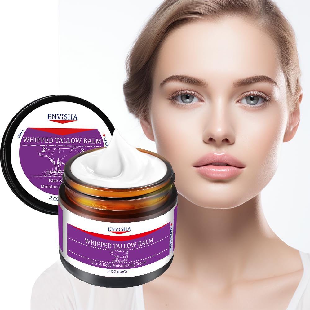 Envisha Handmade Whipped Tallow Cream - For Face And Body, Nourishing And Hydrating Skin, 100% Organic Grass-Fed Tallow, All Natural Daily Skin Care - 2 Oz : Beauty & Personal Care