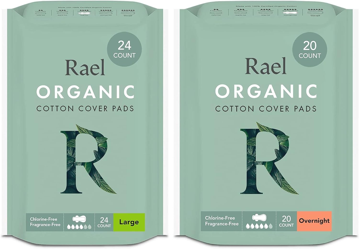 Rael Period Bundle - Organic Cotton Cover Large Pads (24 Count) & Overnight Pads (20 Count)