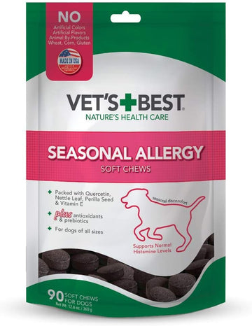 Vet's Best Seasonal Allergy Soft Chew Dog Supplements | Soothes Dogs Skin Irritation Due to Seasonal Allergies | Maintain Histamine Levels | 90 Day Supply