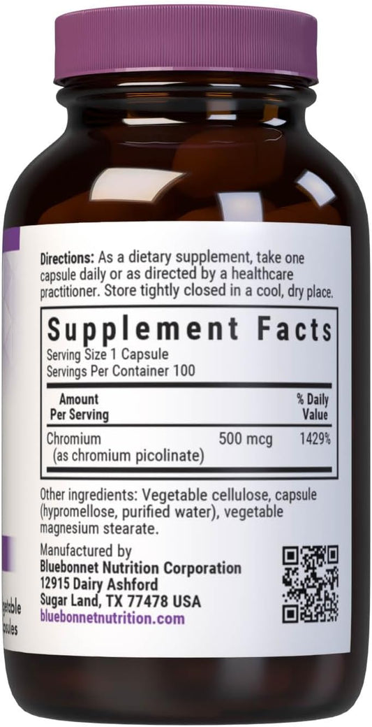 BlueBonnet Nutrition Chromium Picolinate, Soy, Gluten & Dairy Free, Non-GMO, Kosher Certified, Vegan, 500 mcg, 100 Count