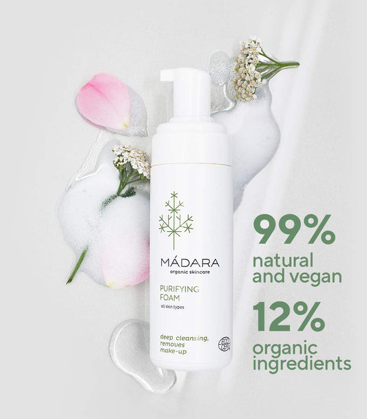 Mádara Organic Skincare | Purifying Foam – 5Oz, Moisturising Formula With Northern Yarrow Extract, Gentle Foaming Cleanser, Removes Makeup And Impurities, Cosmos Organic Certified