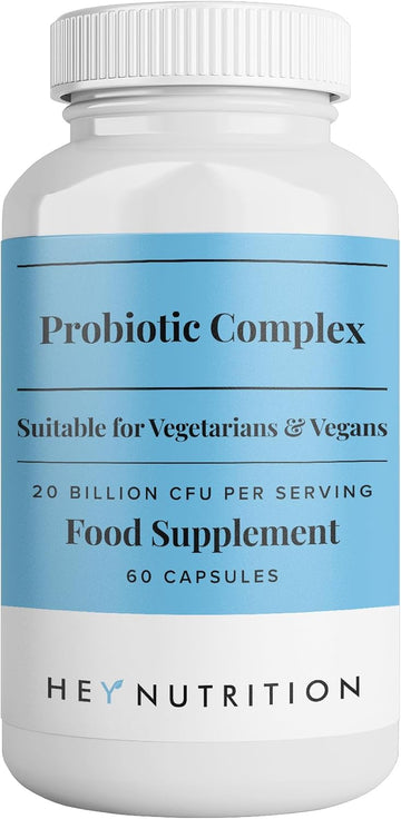 Hey Nutrition Probiotic Complex Supplement - 20 Billion Cfu - Suitable For Vegetarians & Vegans - Supports Gut & Skin Health, Improves Immune Response - Uk Manufactured - 60 Vegan Capsules