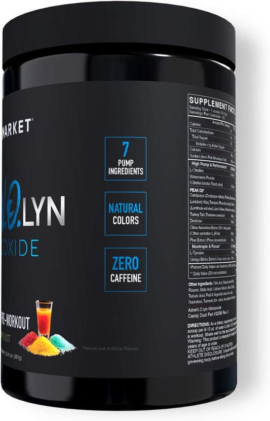 Blackmarket Adrenolyn Stim Free Pre Workout - Caffeine Free Flavored Powdered Drink Mix For Men & Women, Nitric Oxide Booster, Non Stimulant (Candy Dust, 25 Servings)
