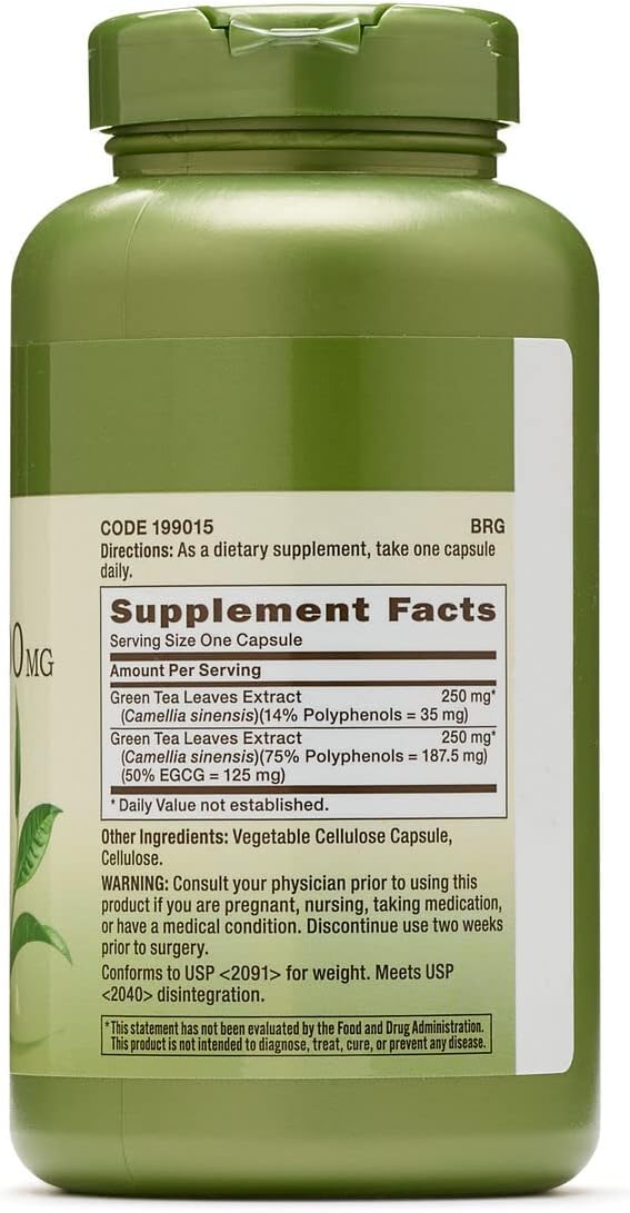 Gnc Herbal Plus Green Tea Complex 500Mg, 200 Vegetarian Capsules, Supports Metabolism