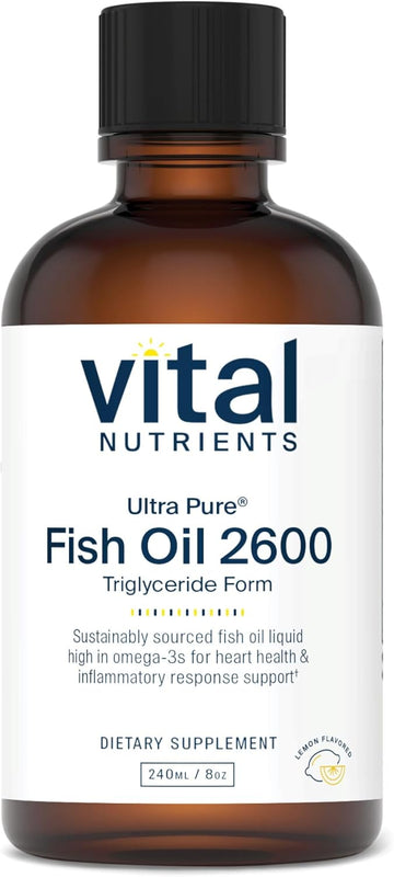 Vital Nutrients - Ultra Pure Fish Oil 2600 (Pharmaceutical Grade) - Hi-Potency Deep Sea Liquid Fish Oil, Cardiovascular Support, Natural Lemon Flavor - 8 Fl Oz Per Bottle