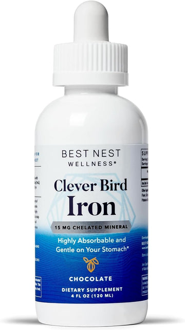 Best Nest Wellness Liquid Iron, Vegan Drops Iron For Kids & Adults, Prenatal Iron Vitamin, Energy Support, High Potency Liquid Iron Supplement For Women, 15Mg Per Serving, Chocolate, 4 Oz