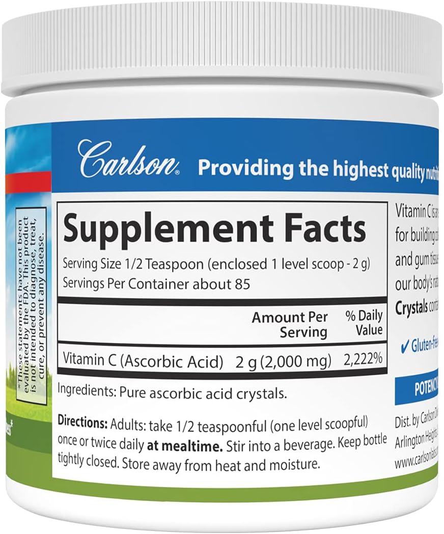 Carlson - Non-GMO Vitamin C Crystals, 2000 mg, Vitamin C Powder, Immune Support, Antioxidant,  (170 g)