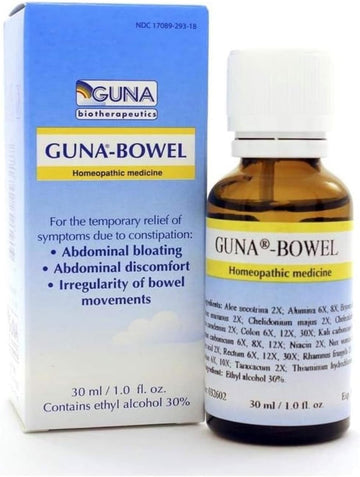 Guna Bowel Homeopathic Medicine for Constipation Abdominal Bloating, Discomfort, Irregular Bowel Movements - 1 Ounce