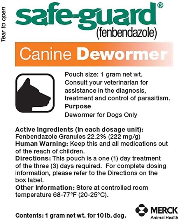 Safe-Guard (fenbendazole) Canine Dewormer for Dogs, 1gm pouch (ea. pouch treats 10lbs.) : Pet Wormers : Pet Supplies