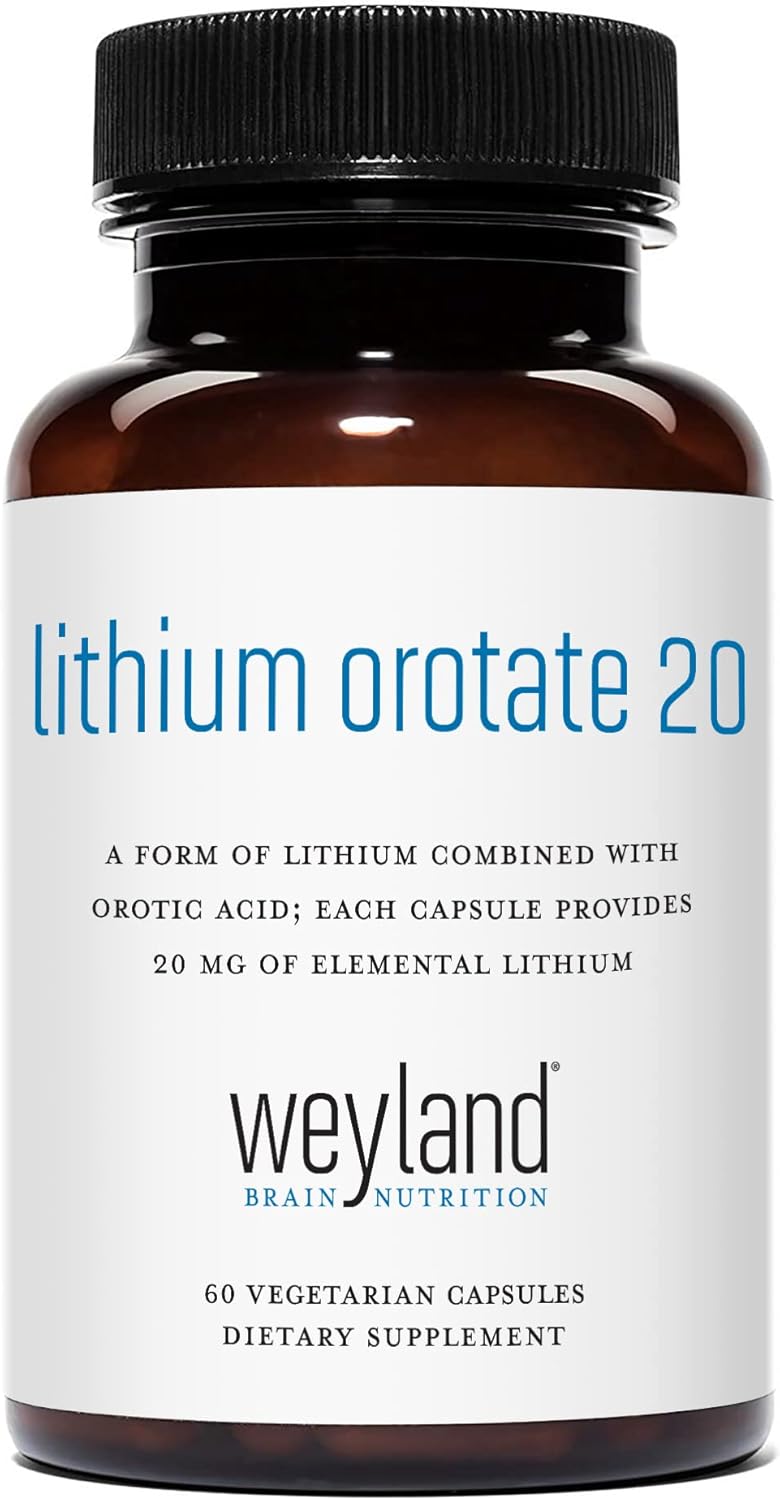 Lithium Orotate 20Mg (1 Bottle), 60 Vegetarian Capsules, Lithium Supplement Supports Healthy Mood, Behavior, Memory And Wellness