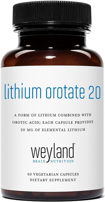 Lithium Orotate 20Mg (1 Bottle), 60 Vegetarian Capsules, Lithium Supplement Supports Healthy Mood, Behavior, Memory And Wellness