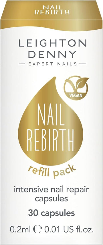 Leighton Denny Nail Rebirth Refill Pack - Intensive Nail Repair Capsules - Nail Treatment To Help Repair Damaged Nails - Vegan - 1 X Refill Pack - 30 Capsules