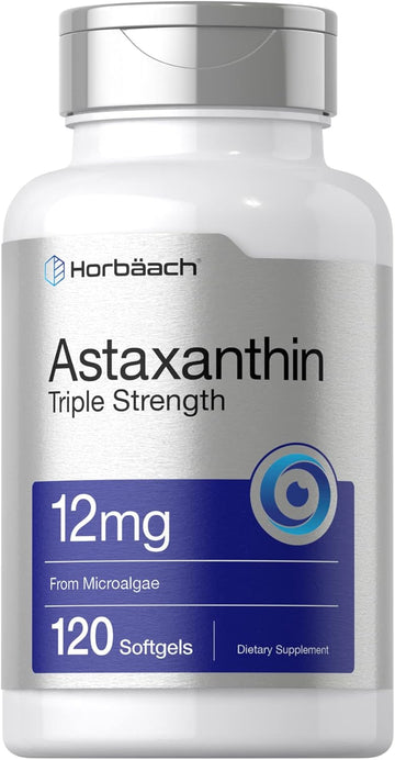 Horbäach Astaxanthin 12Mg | 120 Softgels | Triple Strength | Supplement From Microalgae | Non-Gmo & Gluten Free