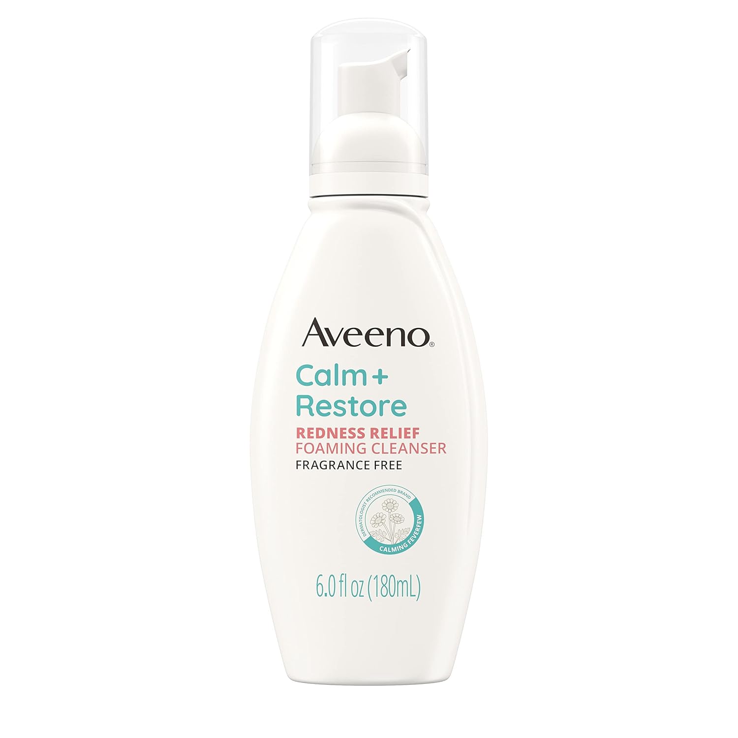 Aveeno Calm + Restore Redness Relief Foaming Cleanser, Daily Facial Cleanser With Calming Feverfew To Help Reduce The Appearance Of Redness, Hypoallergenic & Fragrance-Free, 6 Fl. Oz