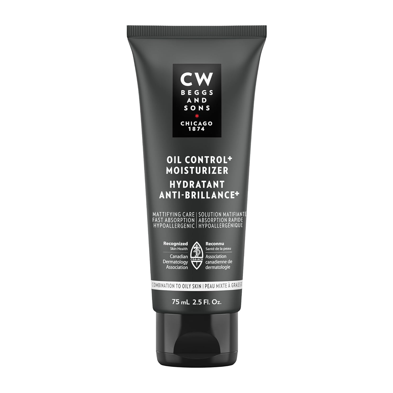 Cw Beggs Oil Control+ Moisturizer For Men, Combination To Oily Skin, Mattifying Face Cream, Hypoallergenic, Fragrance-Free, Paraben-Free, Alcohol-Free, Mineral Oil-Free, Cruelty-Free, 2.5 Fl. Oz
